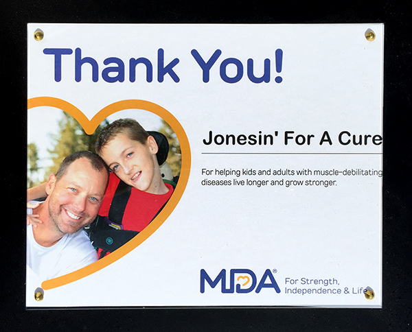 Thank you, Jonesin' 4 A Cure, from the MDA - plaque